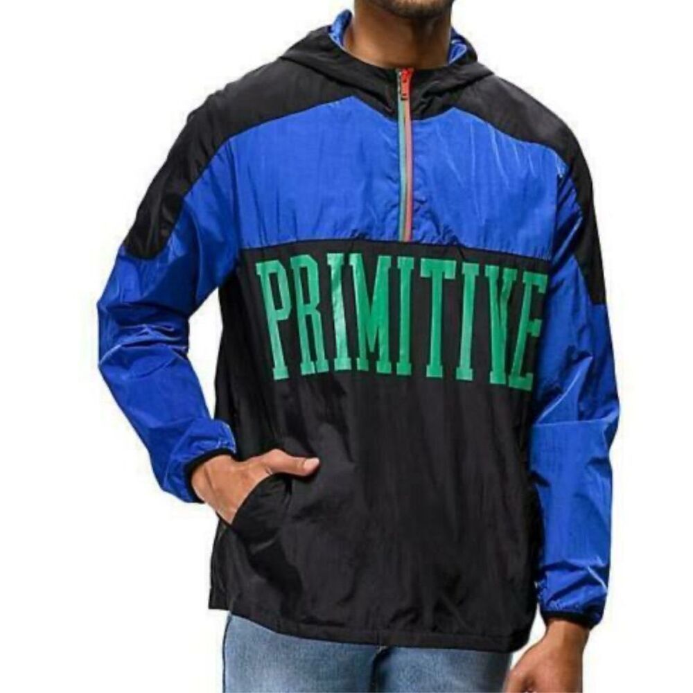 PRIMITIVE Men's CROYDON Skateboard Shell Jacket Blue/Black Small